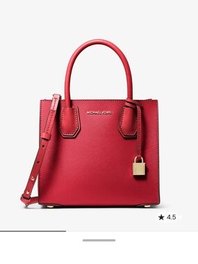 Michael Kors Mercer Pebble Leather Accordion Handbag Purse Red